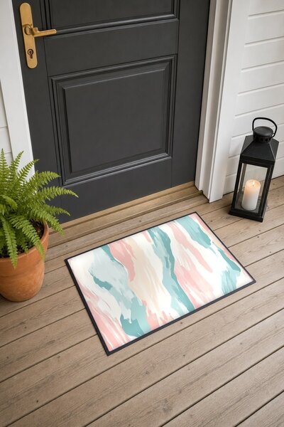 PaintedAnarchy Pastel Pink and Mint Brushstroke-Patterned Doormat, 40x60 cm, ...
