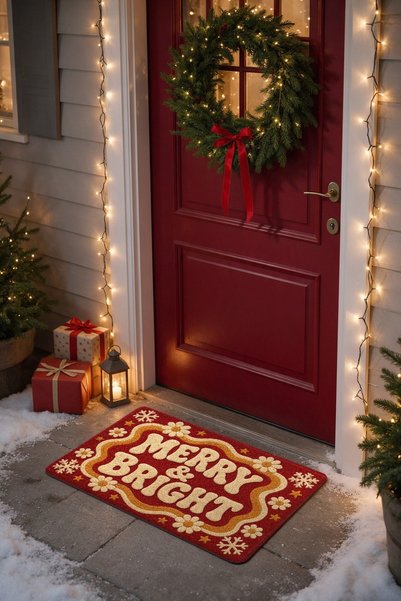 PaintedAnarchy "Merry & Bright" Printed New Year's Doormat, 40x60 cm, Non-Sli...