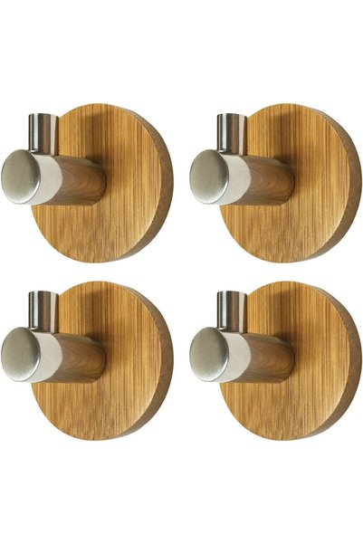 MAKINGTEC 4-Pack Stainless Steel Hooks, Waterproof Adhesive Hooks Bamboo Towe...