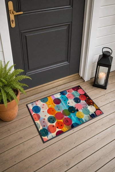PaintedAnarchy Colorful Polka Dot and Droplet-Patterned Doormat, 40x60 cm, wi...