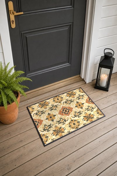 PaintedAnarchy Cream Beige Vintage Medallion-Patterned Doormat, 40x60 cm, wit...
