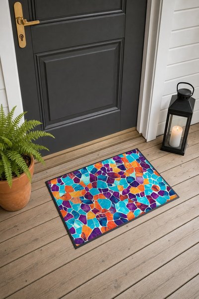 PaintedAnarchy Colorful Stained-Glass Mosaic Pattern 889 Doormat, 40x60 cm, w...