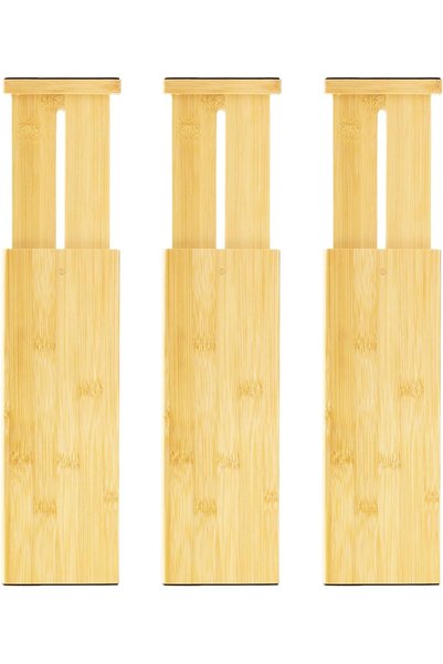 VaeFae 3 Pack Bamboo Drawer Dividers, Adjustable Clothes Drawer Organisers