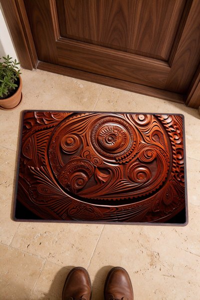 PaintedAnarchy Brown Wavy-Patterned Doormat, 40x60 cm, with Non-Slip Sole, De...