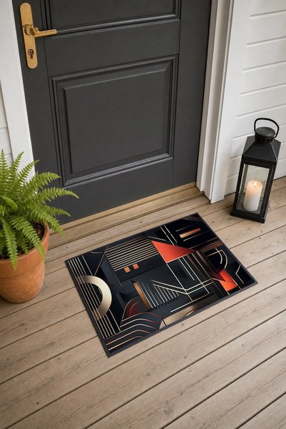 PaintedAnarchy Black Coral Art Deco Architectural Pattern Doormat, 40x60 cm, ...