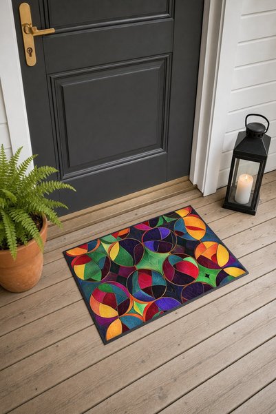 PaintedAnarchy Colorful Circle Kaleidoscope Geometric Patterned Doormat, 40x6...