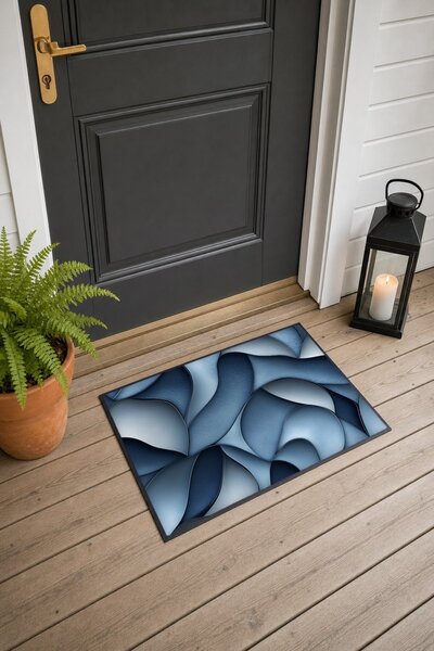 PaintedAnarchy Ice Blue 3D Leaf-Patterned Woven Doormat, 40x60 cm, with Non-S...