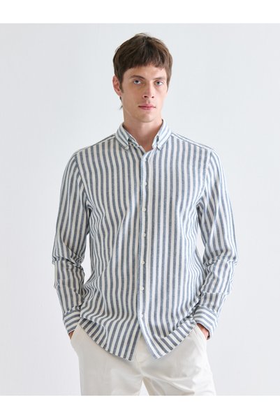 LC Waikiki SOUTHBLUE Regular Fit Striped Linen-Look Men's Shirt