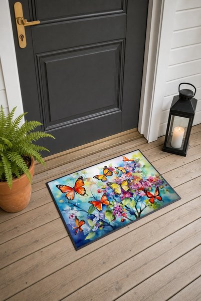 PaintedAnarchy Orange Butterfly Spring Pattern 667 Doormat, 40x60 cm, Non-Sli...