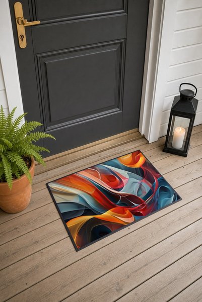 PaintedAnarchy Red and Blue Fluid-Patterned Doormat, 40x60 cm, with Non-Slip ...