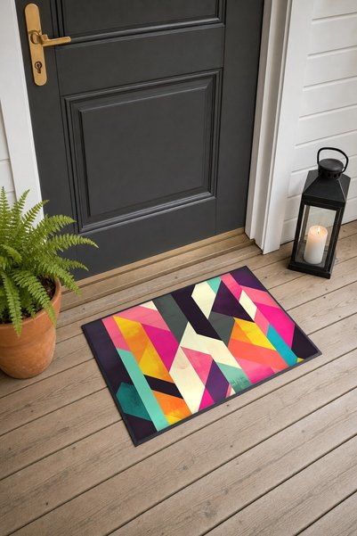 PaintedAnarchy Pink Turquoise Retro Prism Geometric Patterned Doormat, 40x60 ...