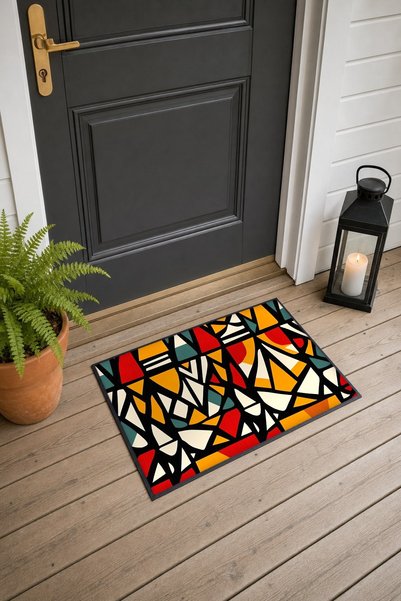PaintedAnarchy African Ethnic Triangle Mosaic-Patterned Doormat, 40x60 cm, wi...