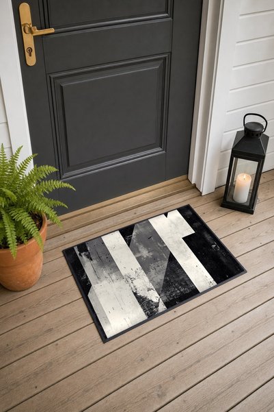 PaintedAnarchy Black and White Grunge Striped Doormat, 40x60 cm, with Non-Sli...