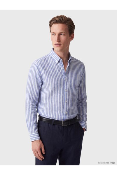 LC Waikiki Southblueregular fit striped men's poplin shirt