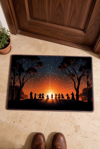 PaintedAnarchy Orange "Night Dance" Patterned Doormat, 40x60 cm, with Non-Sli...