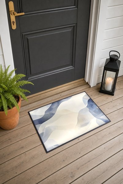 PaintedAnarchy Cream-Gray Watercolor-Style Door Mat with Flow Pattern, 40x60 ...