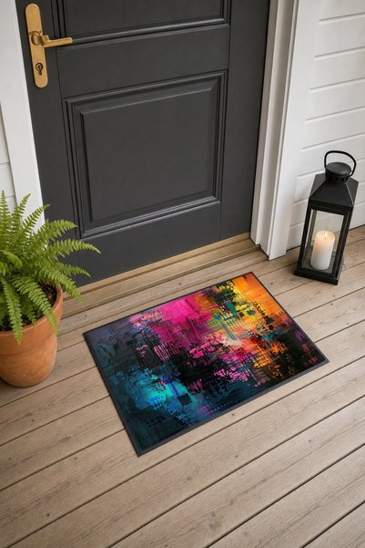 PaintedAnarchy Fuchsia and Black Glitch Texture Patterned Doormat, 40x60 cm, ...