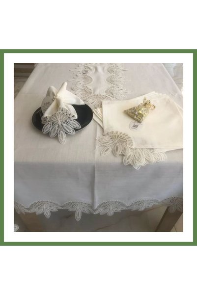 Hobibahçem Lady Gardenya Linen Tableware Set, 160x220 Table Set, 26-Piece Tab...