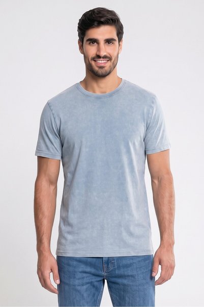 Brave Soul Men Crew Neck Short Sleeve Washed T-Shirt, Wash Blue