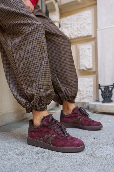 ANGELİNA JONES DICKA – Sneakers pentru femei, de culoare bordo, din piele de ...