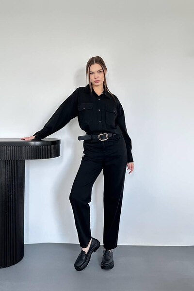 WeShaya Black Washed Shirt and Pants Set