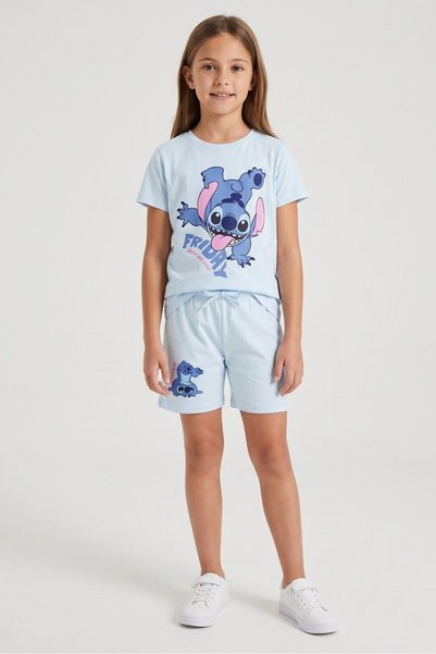 Disney Kids Girl 2 Pieces Graphic Print T-Shirt And Shorts Set, Light Blue