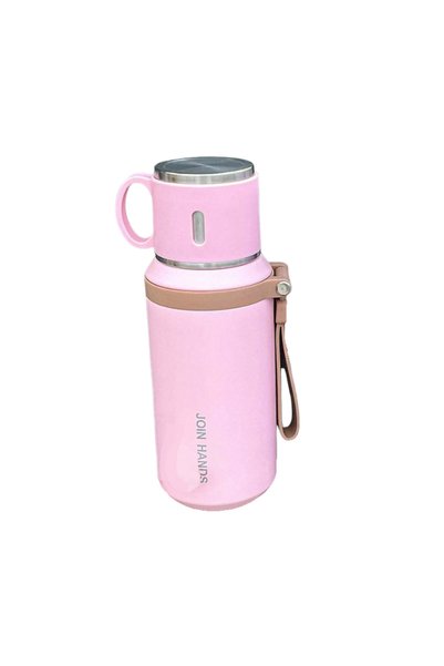 Tradesor Φορητό παγούρι-θερμός με κούπα - 650ml - 954149 - Pink