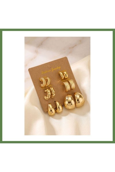 Hobibahçem Gold-Colored Metallic-Plated 6-Pair CCB Earring Set HB006
