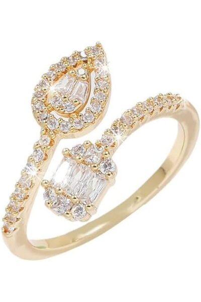 ASKIND Adjustable Rings for Women, 14K Gold Rings Cubic Zirconia Water Drop a...
