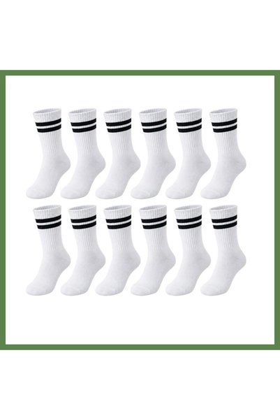Hobibahçem Unisex White Socks with Black Stripes, 12-Pack, Knee-High, Casual,...