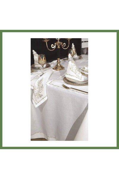 Hobibahçem Valeron Gardenya Linen Tableware Set, 160x260 Table Set, 26-Piece,...