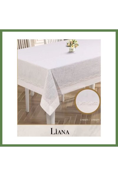 Hobibahçem Linen Tablecloth 160x260 cm Lace Dining Tablecloth, Liana Model, C...