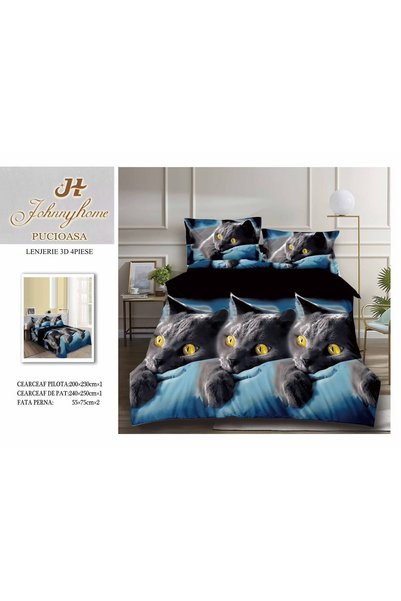 CasaDesteapta.ro Blue and black bedding for double bed, 3D print with gray ki...