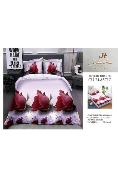 CasaDesteapta.ro Double bed linen with elastic, floral print, Bed Sheet 180x2...