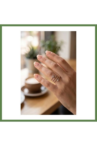 Hobibahçem Silver-Plated Brass Spiral Star-Shaped Ring with Zircon Stones for...