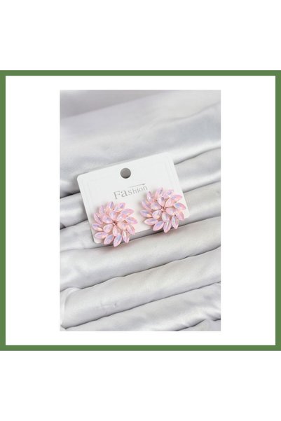 Hobibahçem Pink Crystal Flower-Shaped Modal Women's Earrings HB006