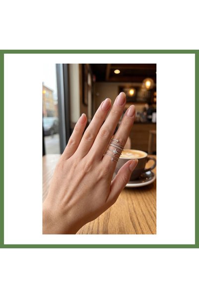 Hobibahçem Silver-Colored Spiral North Star-Style Women's Ring HB006