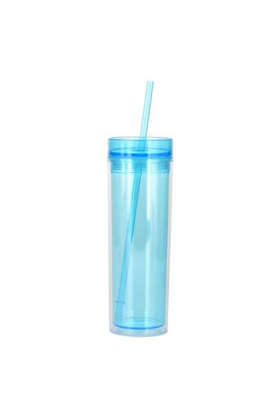 Generic Double Wall Plastic Skinny Straw Cup 450ml Clear Straight Tumbler