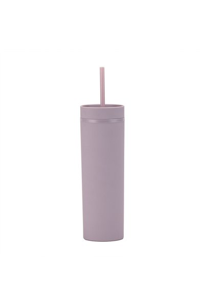 Generic كوب ماء للسفر مزدوج الجدار من البلاستيك مع ماصة رفيعة 16 أونصة مطلي ب...