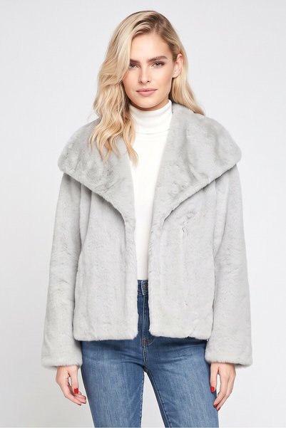 Sam Edelman Women Textured Faux Fur Sherpa Jacket, Light Grey