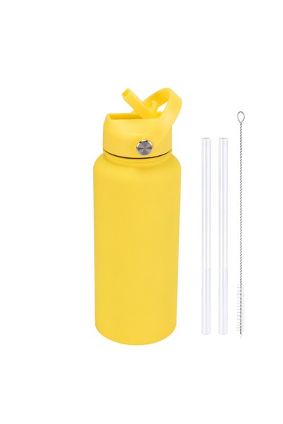 Generic Stainless Steel Insulated Sports Water Bottle 1L Wide Mouth Straw Han...