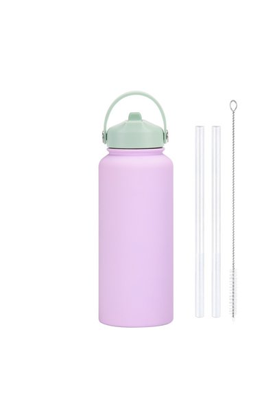 Generic Stainless Steel Wide Mouth Insulated Sports Water Bottle 1L Handle Ou...