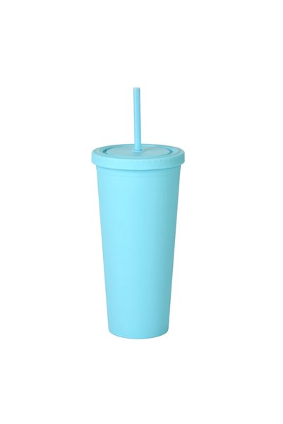 Generic Double Wall Frosted Plastic Straw Tumbler 24oz Portable Travel Water Cup