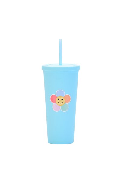 Generic كوب بلاستيكي مع ماصة سعة 700 مل، كوب سفر صيفي بنقوش