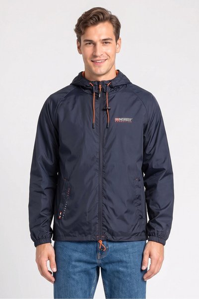 Geographical Norway Men Brand Logo Windbreaker Jacket, Navy Blue