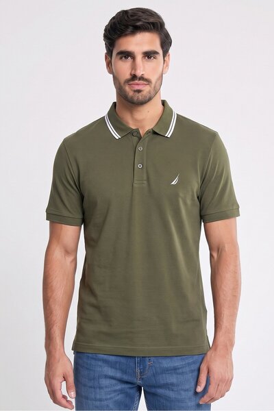 Nautica Men Regular Fit Short Sleeve Embroidered Logo Polo Shirt, Olive