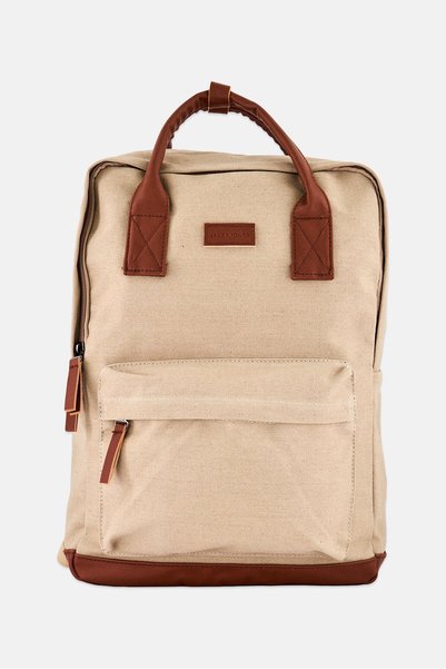 Jack & Jones Men Brand Logo Backpack, Dark Beige