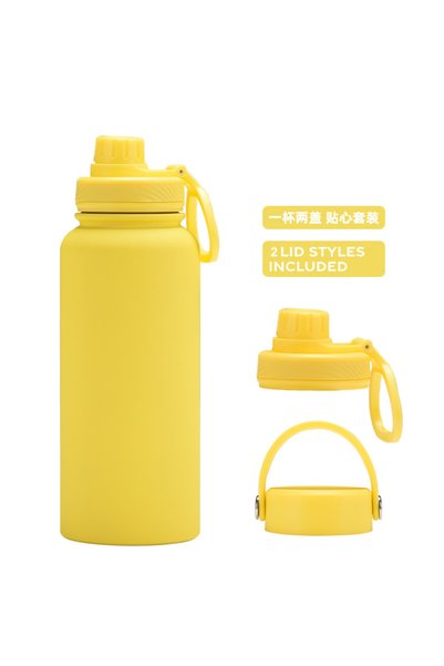 Generic Stainless Steel Insulated Sports Bottle 1L Dual Lid Dual Drink Outdoor