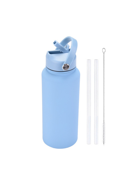 Generic Stainless Steel Insulated Sports Water Bottle 1L Wide Mouth Straw Han...