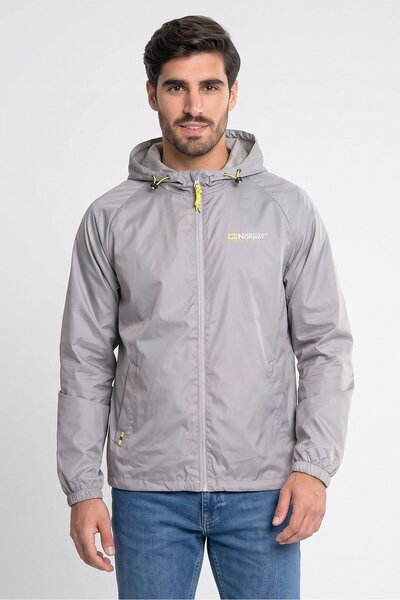 Geographical Norway Men Brand Logo Windbreaker Jacket, Grey